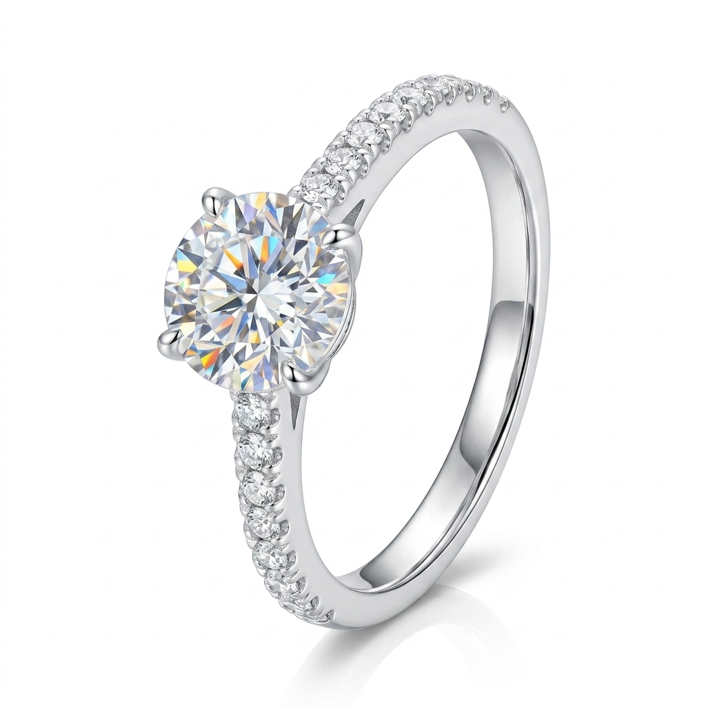 Round Solitaire Moissanite Ring - hero