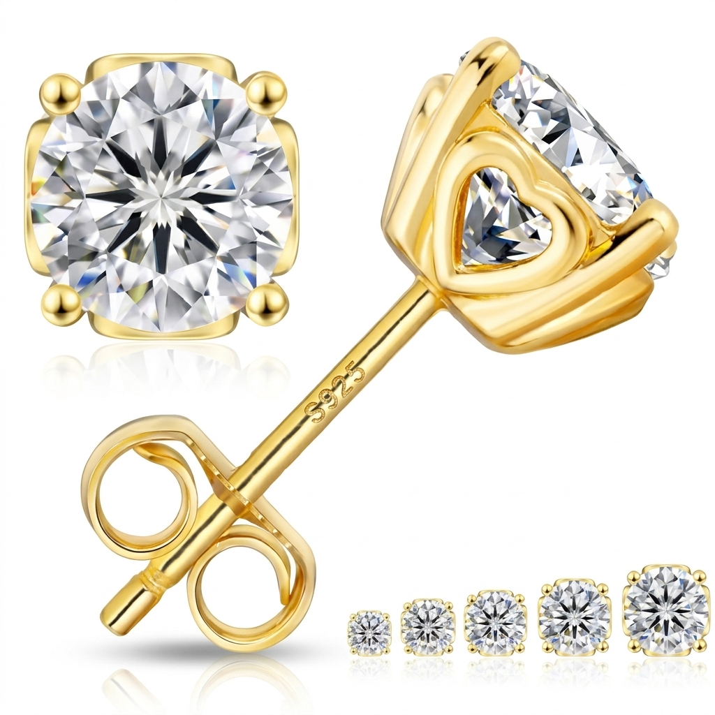 Moissanite 4-Claw Round Stud Earrings - hero