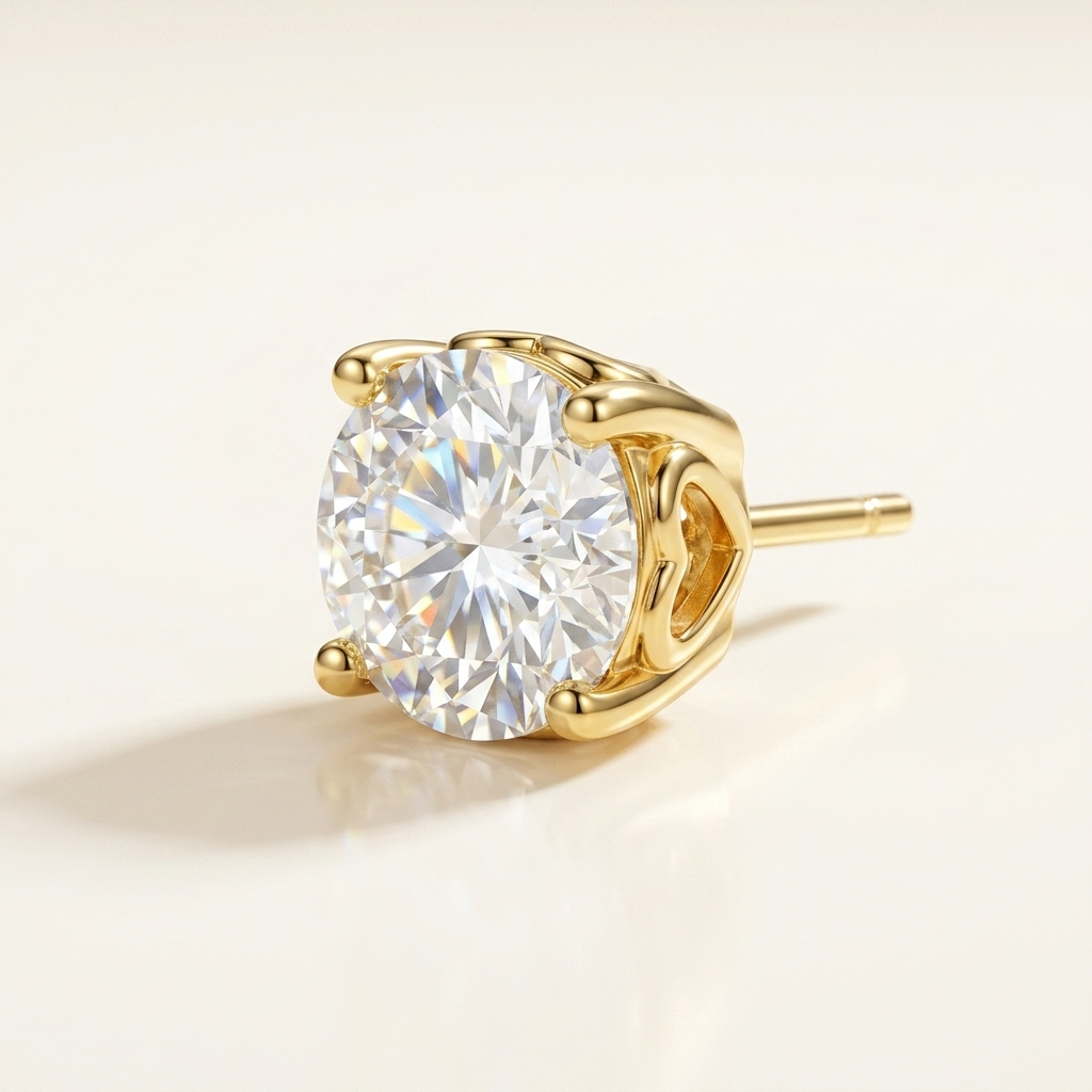 Moissanite 4-Claw Round Stud Earrings - beauty on cream