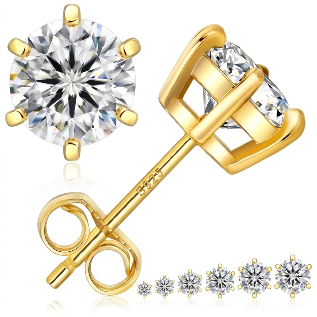 Moissanite 6-Claw Square Stud Earrings - hero