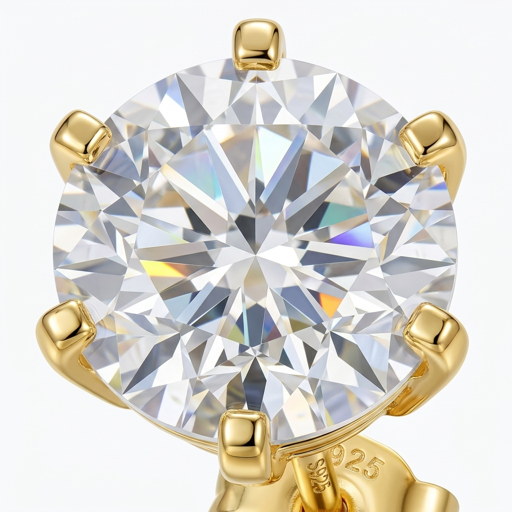Moissanite 6-Claw Square Stud Earrings - stone macro