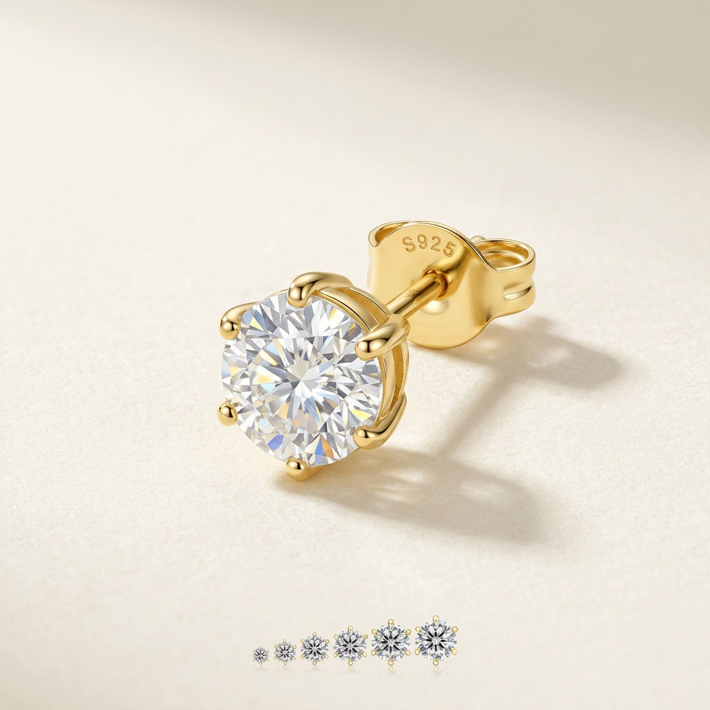 Moissanite 6-Claw Square Stud Earrings - beauty on cream