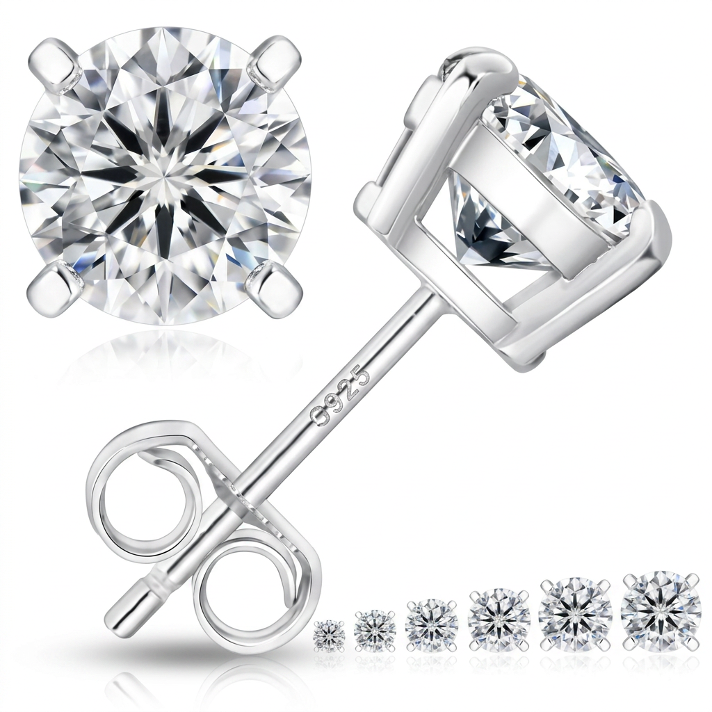 Moissanite 4-Claw Square Stud Earrings - hero