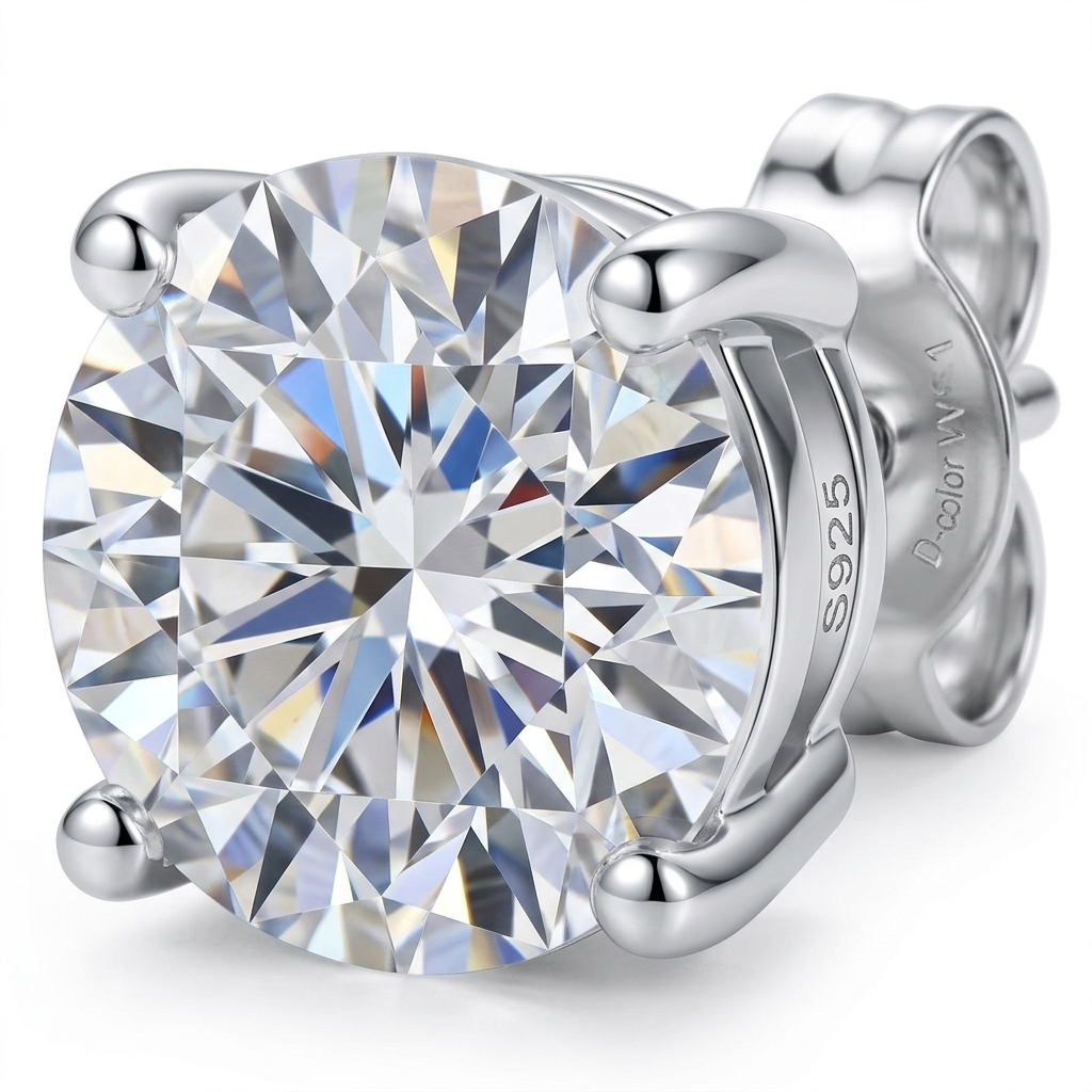 Moissanite 4-Claw Square Stud Earrings - stone macro