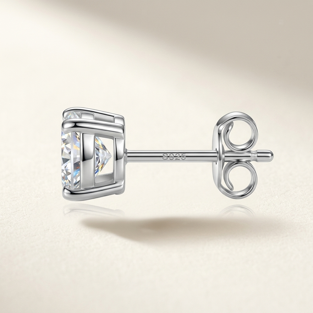 Moissanite 4-Claw Square Stud Earrings - beauty on cream