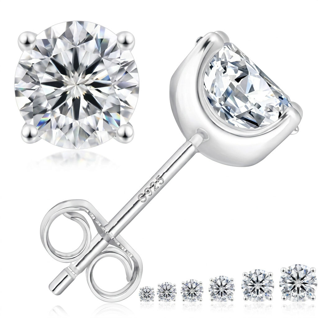 Moissanite Martini Round Stud Earrings - hero