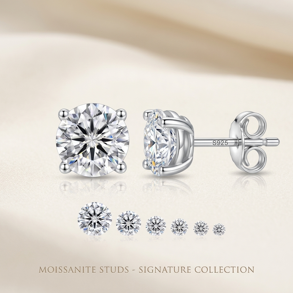 Moissanite Martini Round Stud Earrings - beauty on cream