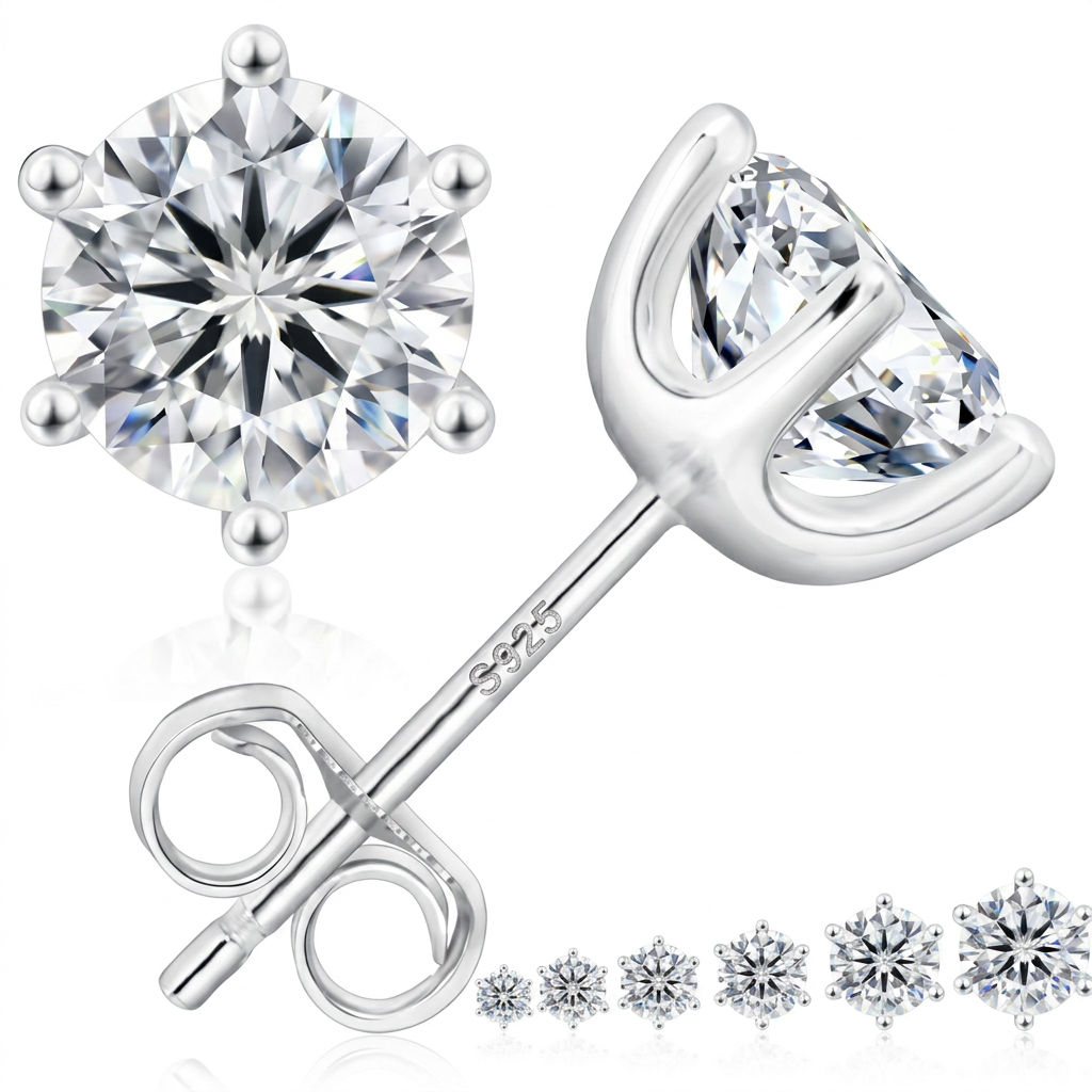 Moissanite 6-Prong Round Stud Earrings — hero