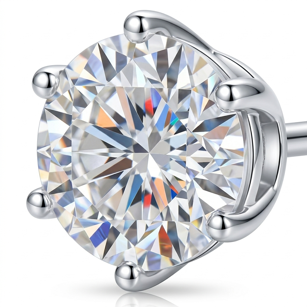 Moissanite 6-Prong Round Stud Earrings — stone macro