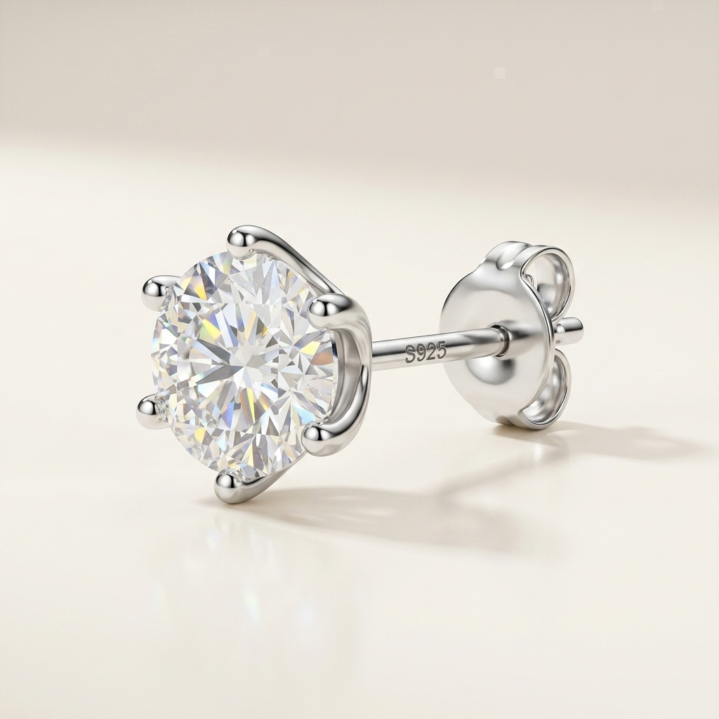 Moissanite 6-Prong Round Stud Earrings — cream beauty