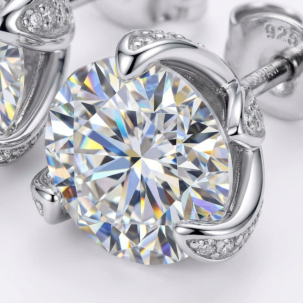Moissanite Tulip Stud Earrings — stone macro