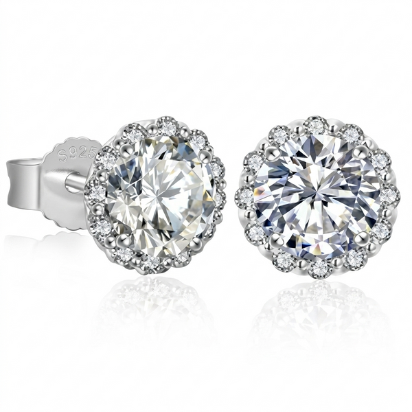 Moissanite Halo Solitaire Stud Earrings