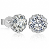 Moissanite Halo Solitaire Stud Earrings