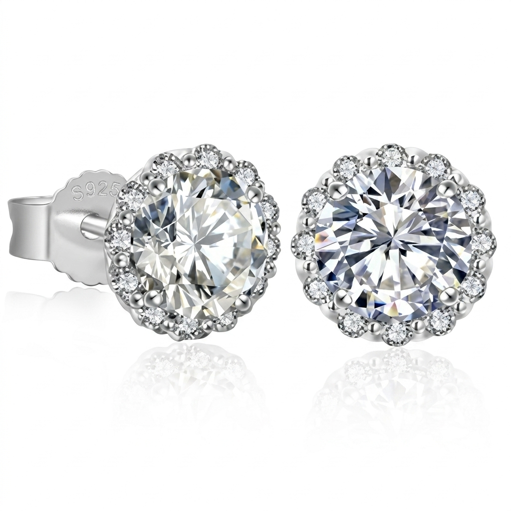Moissanite Halo Solitaire Stud Earrings