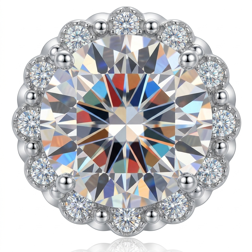 Moissanite Halo Solitaire Stud Earrings stone detail