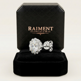 Moissanite Halo Solitaire Stud Earrings in Raiment box