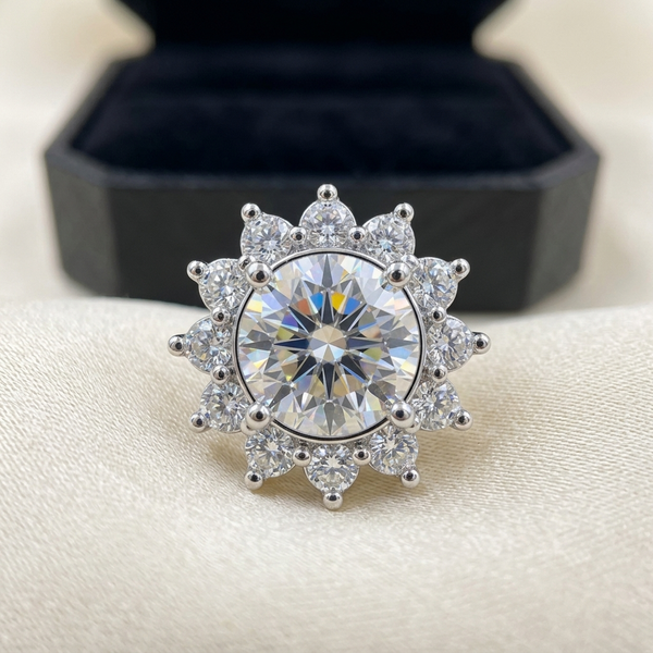 Moissanite Sunflower Halo Stud Earrings
