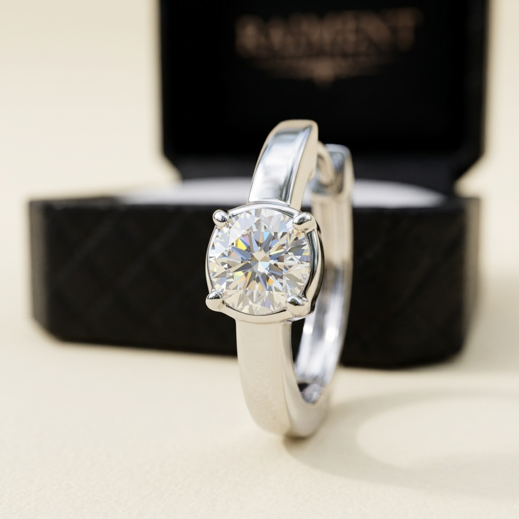 Moissanite slim huggie hoop earrings macro close-up, Raiment Jewelry & Co.