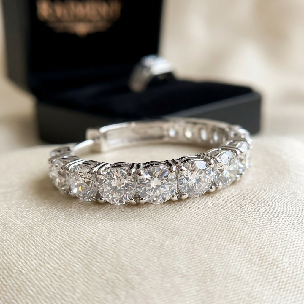 Moissanite pave hoop earrings 1ct macro close-up, Raiment Jewelry & Co.