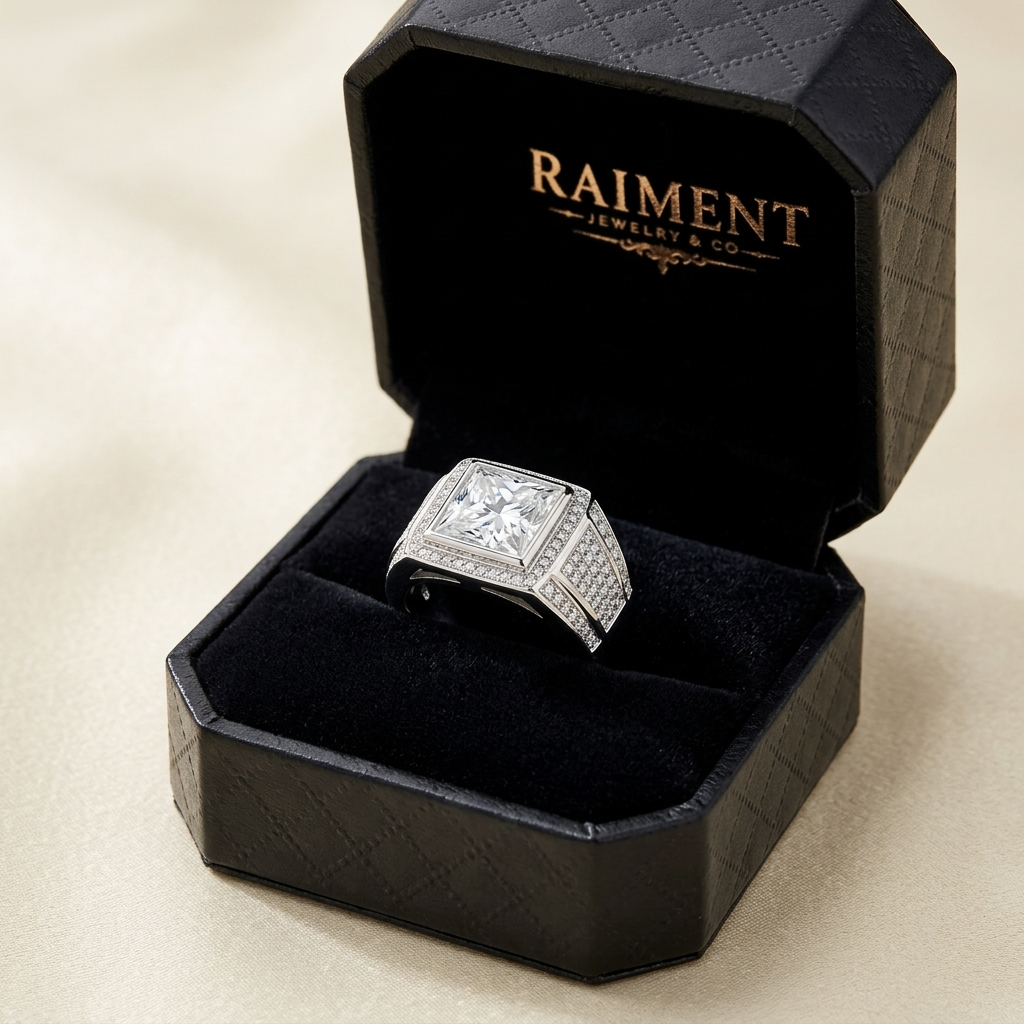 Moissanite pave hoop earrings 1ct inside open jewelry box, Raiment Jewelry & Co.