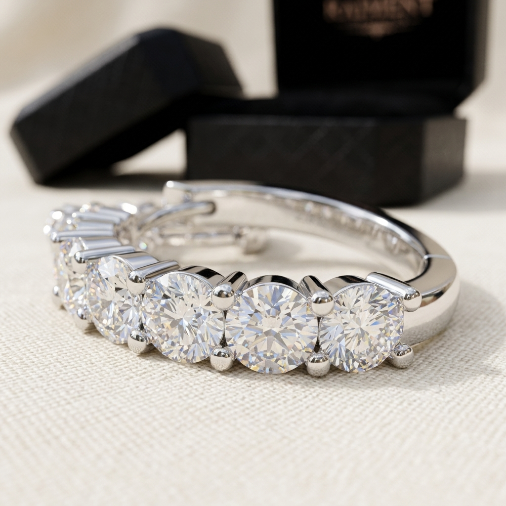 Moissanite graduated hoop earrings macro close-up, Raiment Jewelry & Co.