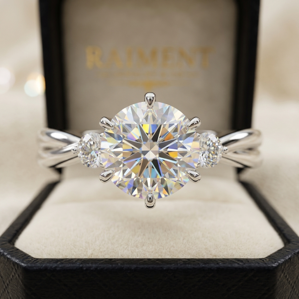Men's moissanite polished ring macro close-up, Raiment Jewelry & Co.