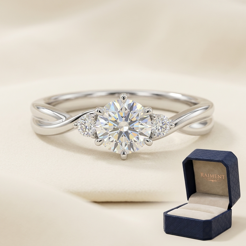 Men's moissanite polished ring on cream background, Raiment Jewelry & Co.