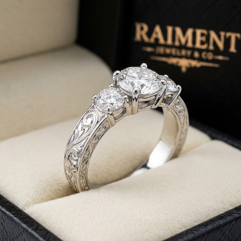 Hawaiian heritage engraved band ring macro close-up, Raiment Jewelry & Co.