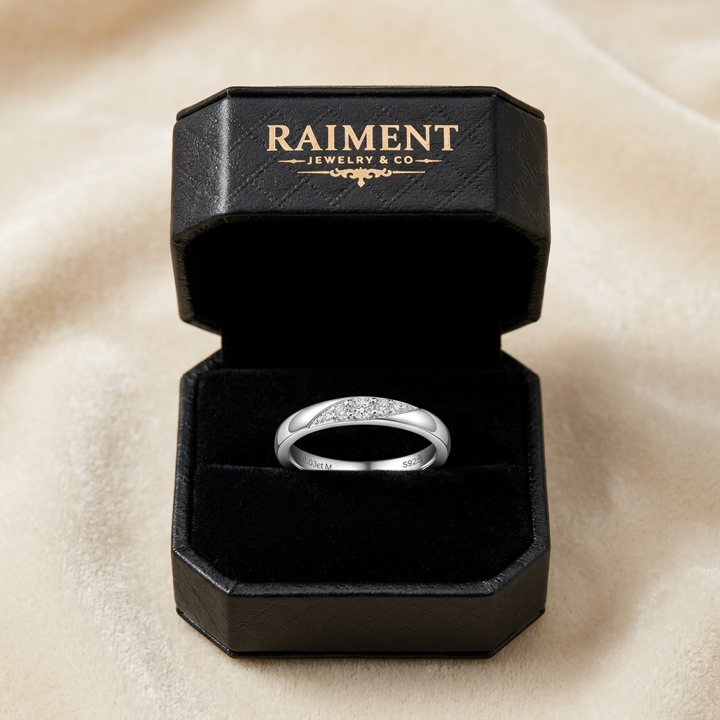 Moissanite trio cluster ring inside open jewelry box, Raiment Jewelry & Co.