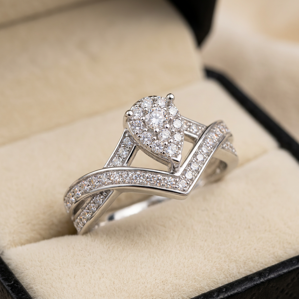 Men's iced-out moissanite ring macro close-up, Raiment Jewelry & Co.