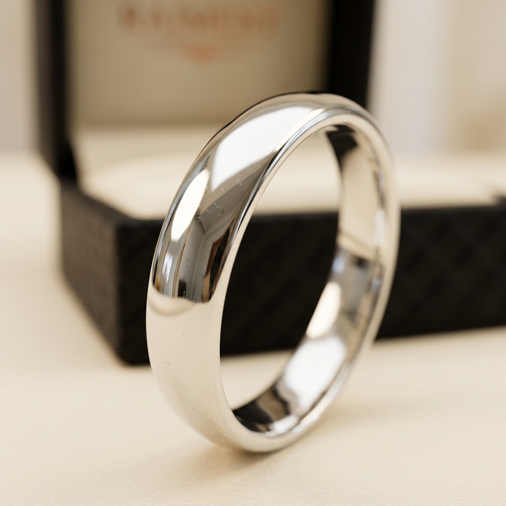 Men's polished band ring macro close-up, Raiment Jewelry & Co.