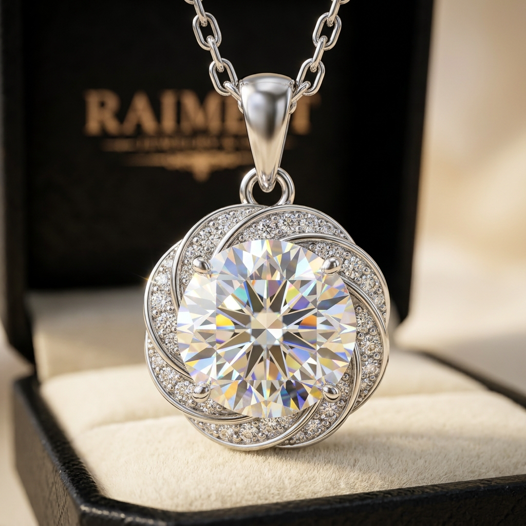 Princess cut moissanite pendant necklace macro close-up, Raiment Jewelry & Co.