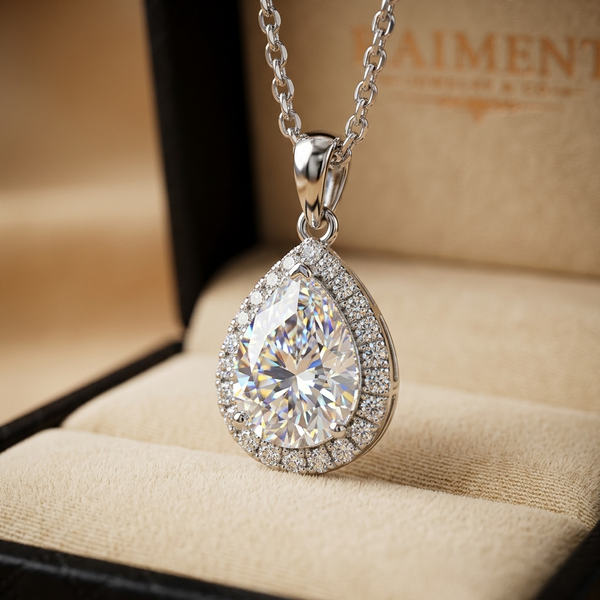 Halo Pear Moissanite Pendant Necklace 1.00ct