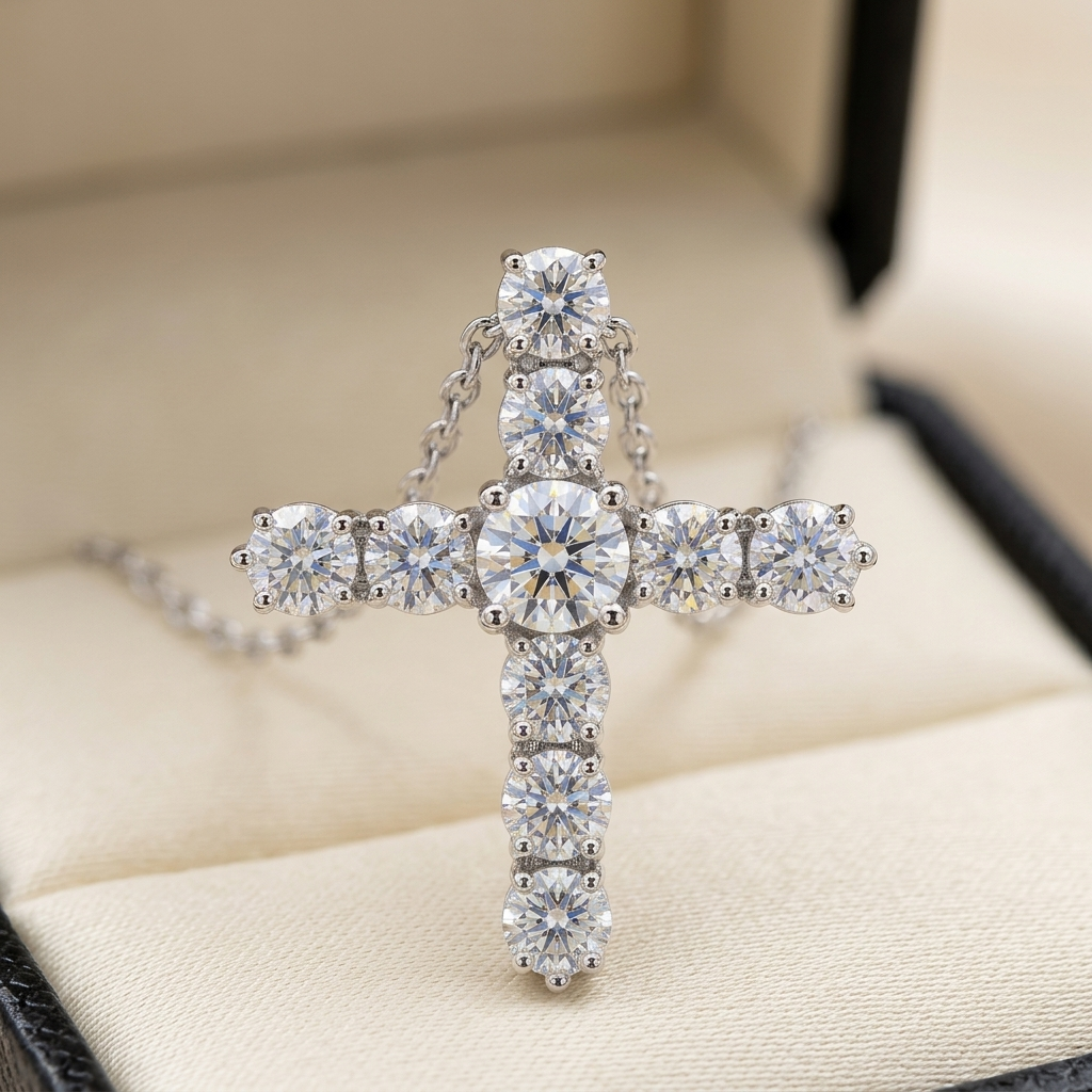 Moissanite heart flower pendant necklace macro close-up, Raiment Jewelry & Co.