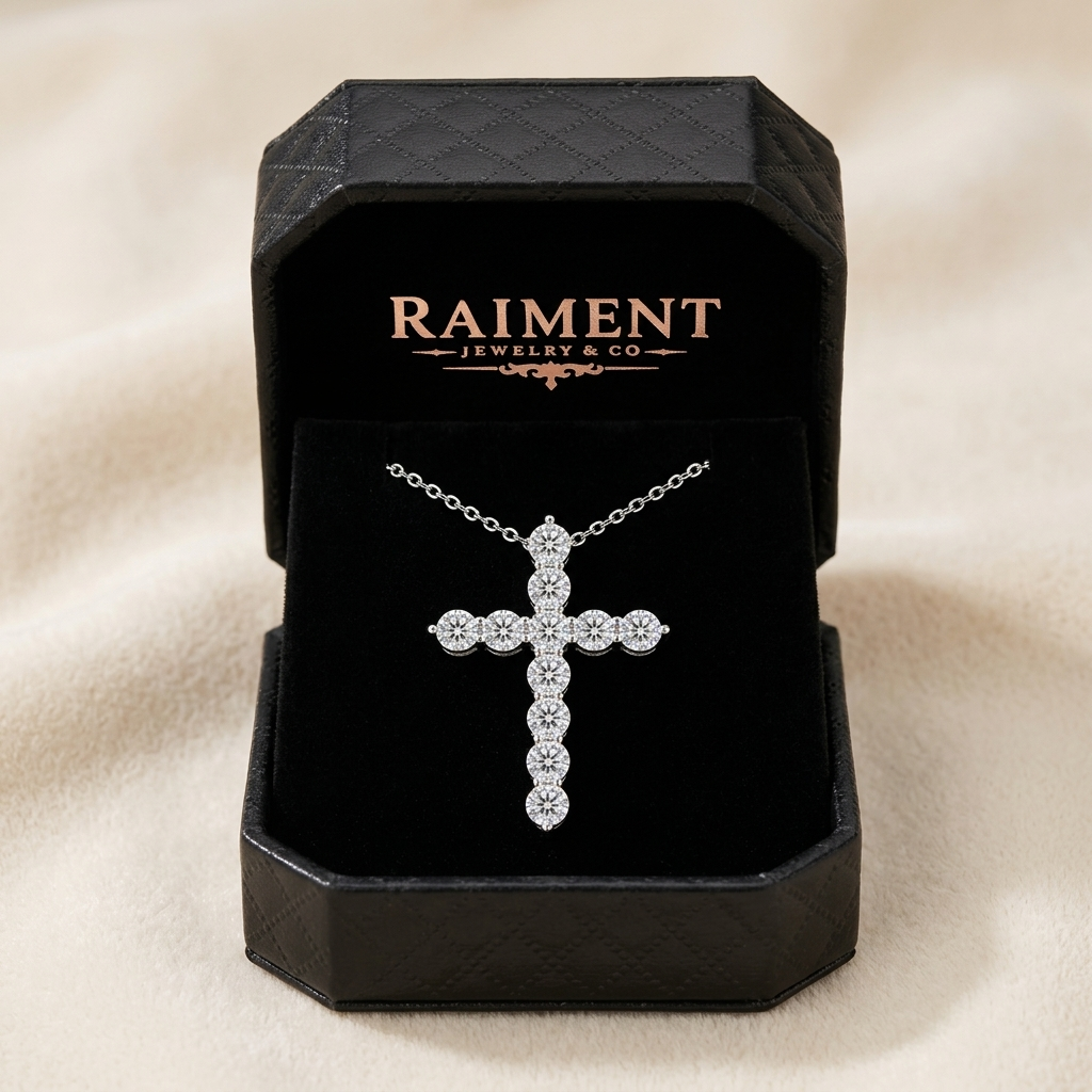 Moissanite heart flower pendant inside open jewelry box, Raiment Jewelry & Co.