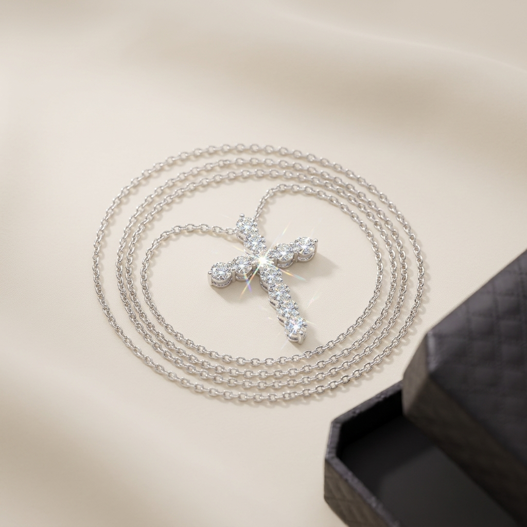 Moissanite heart flower pendant on cream background, Raiment Jewelry & Co.