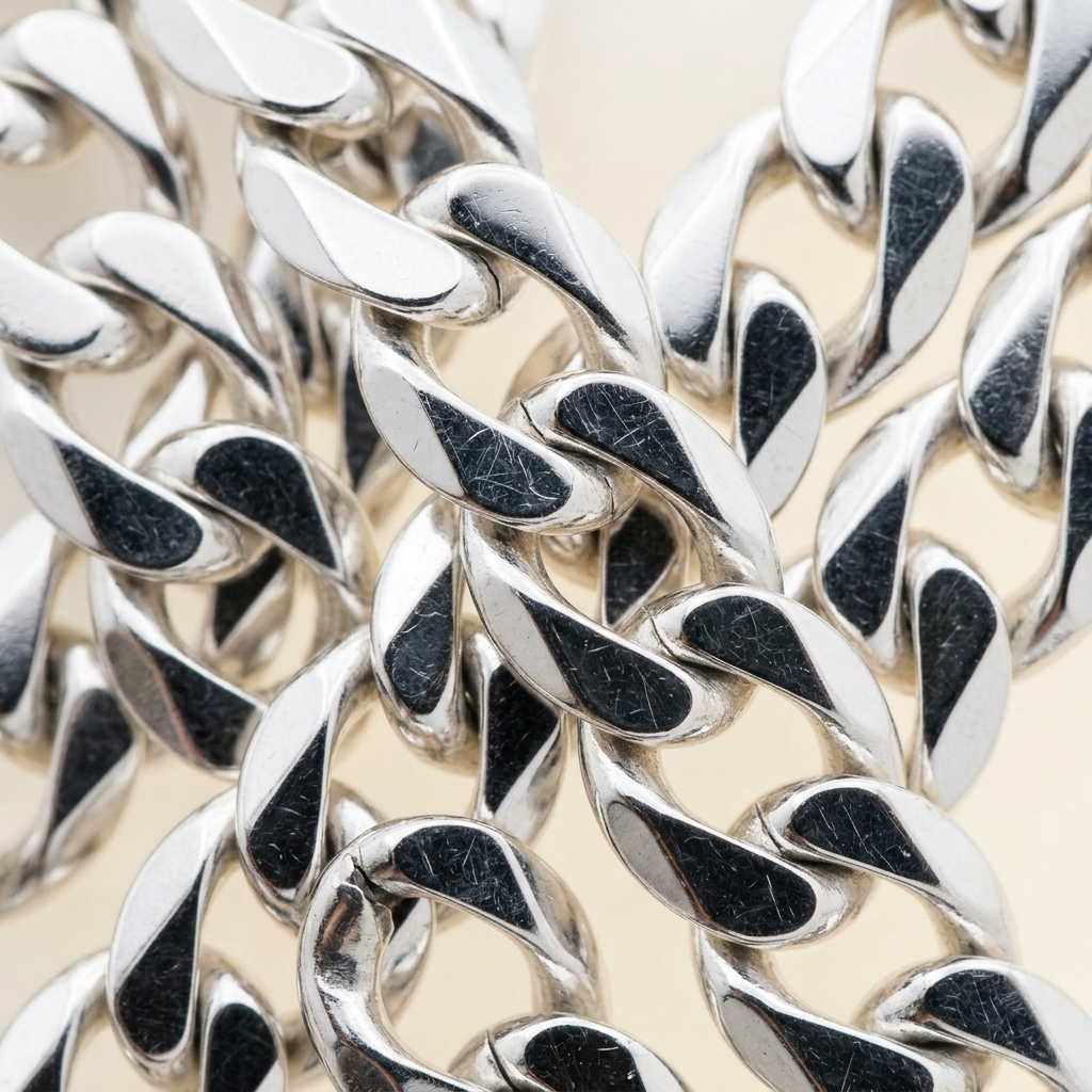 Sterling silver Cuban link chain macro close-up, Raiment Jewelry & Co.
