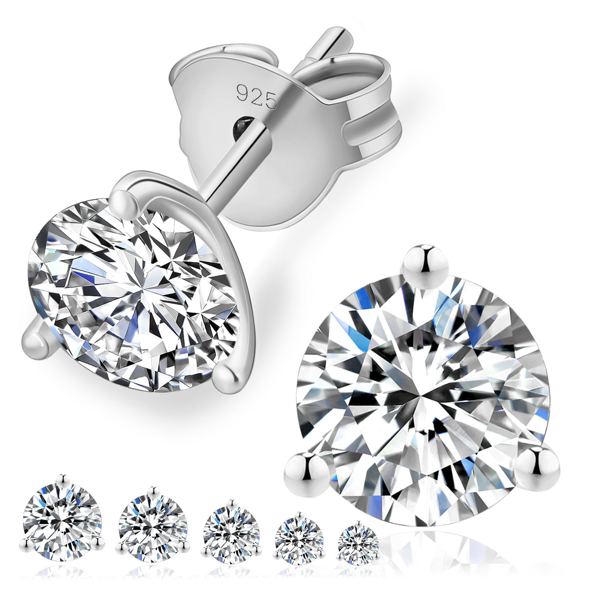Moissanite 3-Claw Stud Silver 6mm