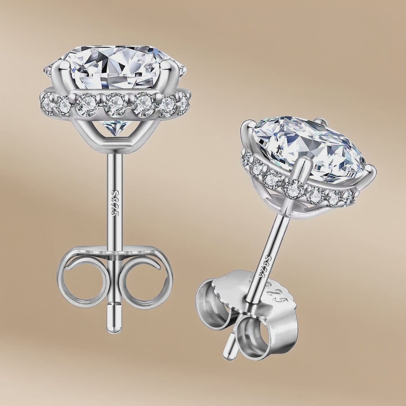Moissanite Halo Flower Stud Earrings