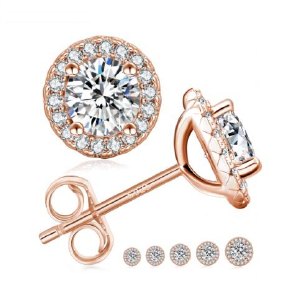 Moissanite Round Halo Stud Earrings