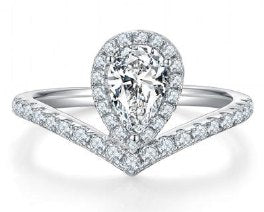 Moissanite Pear V-Shank Ring 1ct