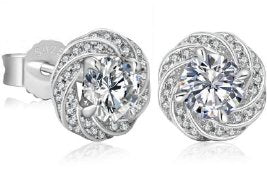 Moissanite Pave Halo Stud Earrings