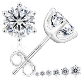 Moissanite 6-Prong Round Stud Earrings