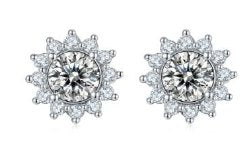 Moissanite Sunflower Halo Stud Earrings