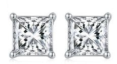 Moissanite Princess Halo Stud Earrings