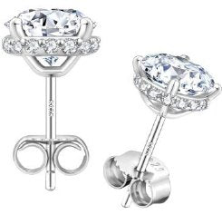 Moissanite Halo Flower Stud Earrings