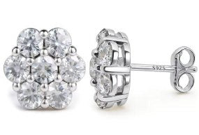 Moissanite Flower Cluster Stud Earrings