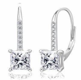 Moissanite Princess Leverback Dangle Earrings